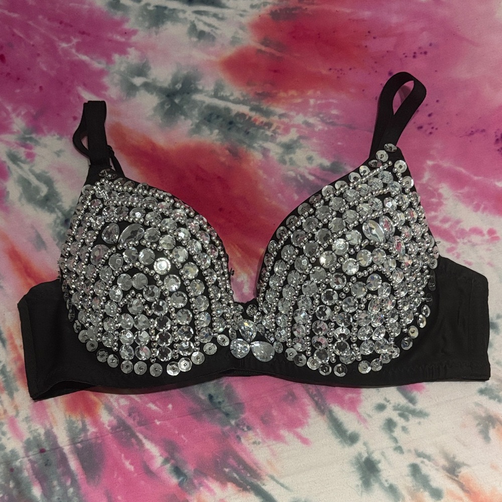 Embellished Black Bra